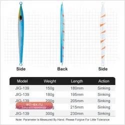 Крупные вертикальные металлические джиги 150-400г для дальнего заброса при морской рыбалке на тунца