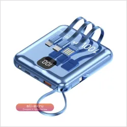 Power Bank 10000mAh 100W с кабелем, ультратонкий, портативный