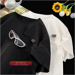 Футболка мужская летняя с коротким рукавом и карманом, большого размера, с круглым вырезом