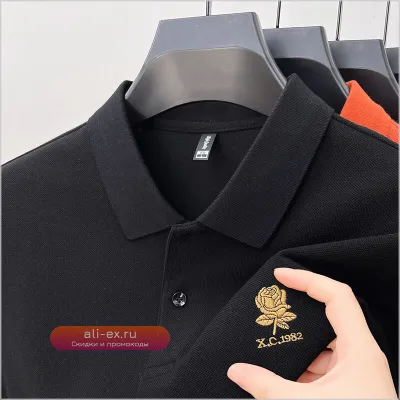 Мужская хлопковая футболка-поло с вышивкой, короткий рукав