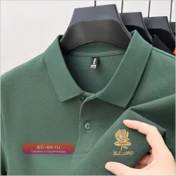 Мужская хлопковая футболка-поло с вышивкой, короткий рукав