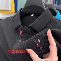 Мужская поло "Luxury Brand" с вышивкой оленя, хлопок, летняя коллекция