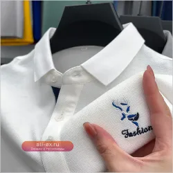 Мужская поло "Luxury Brand" с вышивкой оленя, хлопок, летняя коллекция