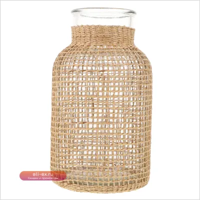 Ваза из плетеного стекла с сухоцветами в рустикальном стиле, декоративная ваза для стола, украшение для дома и офиса, держатель для цветочных композиций