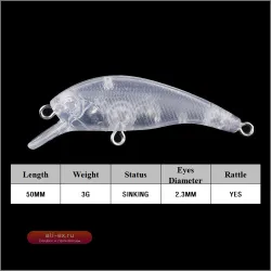 Chan’sHuang 30 шт. неокрашенные заготовки для рыбалки 5 см 3 г тонущие воблеры Minnow с погремушкой для самостоятельного изготовления