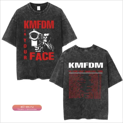 Washed Vintage KMFDM "In Your Face Tour" 1985 Retro Gothic Punk T-shirt