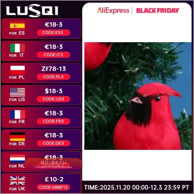 LUSQI Набор из 8 искусственных красных птиц-клипс для декора новогодней елки