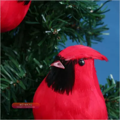 LUSQI Набор из 8 искусственных красных птиц-клипс для декора новогодней елки