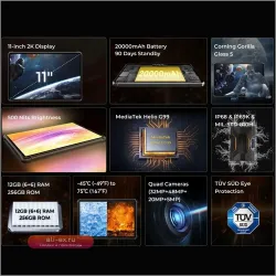 Oukitel RT8: Защищенный планшет 4G с 11" FHD+, Octa Core, 6/256GB, Android 13, батарея 20000 мАч, 33W, камера 48Мп, OTG, NFC