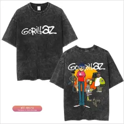 Футболка унисекс Washed Vintage Gorillaz Double Sided Print Hip Hop
