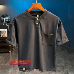 Мужская летняя футболка 2025: свободная, однотонная, короткий рукав