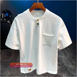 Мужская летняя футболка 2025: свободная, однотонная, короткий рукав