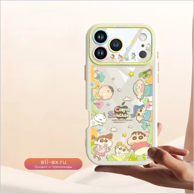 Чехол для iPhone 17 Pro Max, iPhone 17 Air, 16 Pro, 15, 14 Plus - прозрачный с рисунком "Crayon Shin-chan"