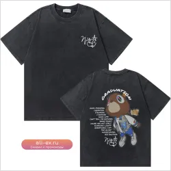 Футболка мужская "Washed Vintage Rapper Kanye West Graduation Bear" хлопок оверсайз