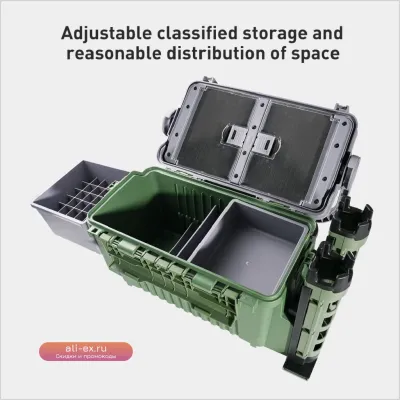 Большой рыболовный ящик для снастей с держателями для удилищ и стаканов