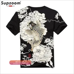 Футболка мужская хлопковая с китайской вышивкой и принтом "Карп"