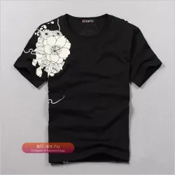 Футболка мужская хлопковая с китайской вышивкой и принтом "Карп"