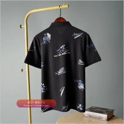 Мужская летняя футболка-поло с коротким рукавом и модной принтом