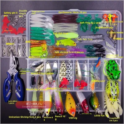 Спиннинговый набор приманок для ловли змееголова и окуня: ложки, силикон, воблеры