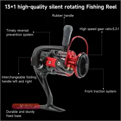 Катушка спиннинговая SANLIKE Aluminium Alloy 5.2:1, 13+1BB, с прорезиненной рукояткой, для морской рыбалки