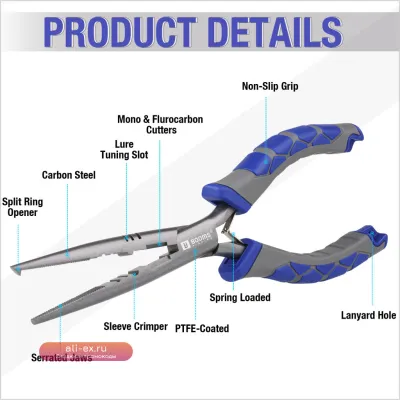 Рыболовные плоскогубцы Booms Fishing XW10+XW01 с PTFE покрытием, длинный нос, кусачки для плетеного шнура