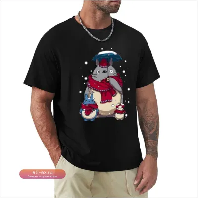 Футболка оверсайз "Снежный день" с принтом дракона в стиле Ghibli