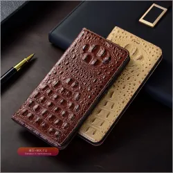 Чехол-бумажник из натуральной кожи крокодила с магнитной застежкой для Samsung Galaxy S25/S24/S23/S22/S21/S20 FE Ultra Plus