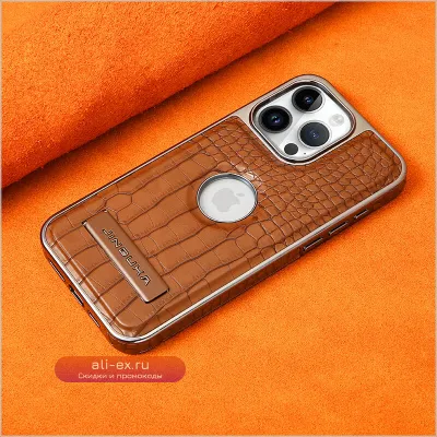 Чехол для iPhone 16 15 14 13 12 11 Air Pro Max из кожи с узором крокодила, Magsafe, беспроводная зарядка, металлическая подставка