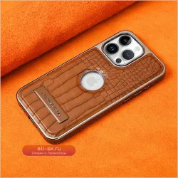 Чехол для iPhone 16 15 14 13 12 11 Air Pro Max из кожи с узором крокодила, Magsafe, беспроводная зарядка, металлическая подставка