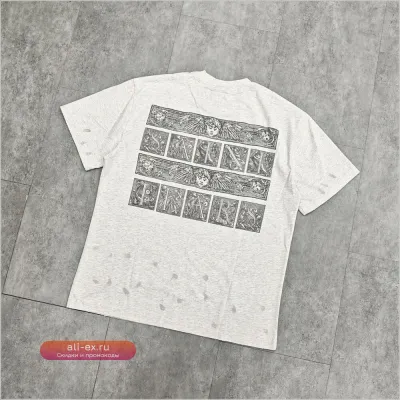 Футболка Yao Fashion Saint Michael 25SS оверсайз винтаж с коротким рукавом и принтом для мужчин