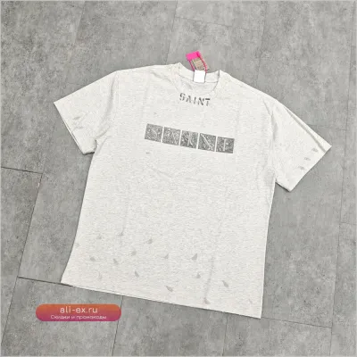 Футболка Yao Fashion Saint Michael 25SS оверсайз винтаж с коротким рукавом и принтом для мужчин