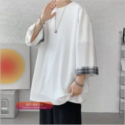 Мужская летняя рубашка в клетку с коротким рукавом из ледяного шелка