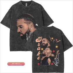 Футболка унисекс Washed Vintage с принтом Дрейка в стиле хип-хоп