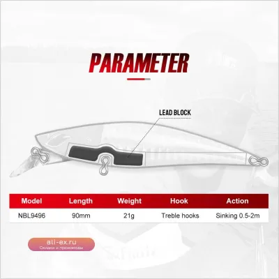 Комплект воблеров Noeby Sinking Minnow для морского окуня 90мм 21г 4шт