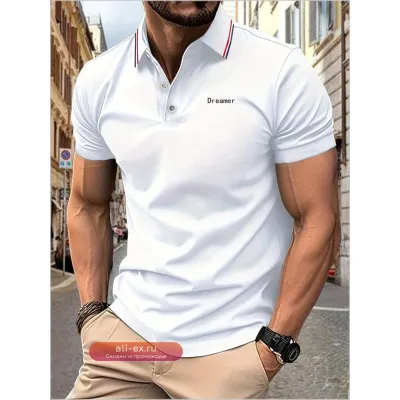 Мужская поло "Dreamer" с принтом букв, летняя новинка 2025, с лацканами и полосками, короткий рукав, повседневная дышащая футболка класса люкс