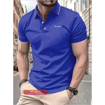 Мужская поло "Dreamer" с принтом букв, летняя новинка 2025, с лацканами и полосками, короткий рукав, повседневная дышащая футболка класса люкс