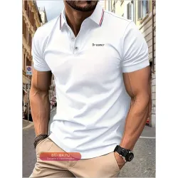 Мужская поло "Dreamer" с принтом букв, летняя новинка 2025, с лацканами и полосками, короткий рукав, повседневная дышащая футболка класса люкс