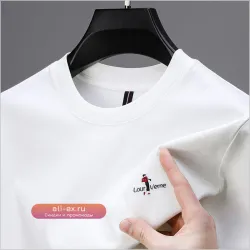 Роскошная мужская футболка с длинным рукавом, круглым вырезом и вышивкой в корейском стиле, новинка осени, повседневная