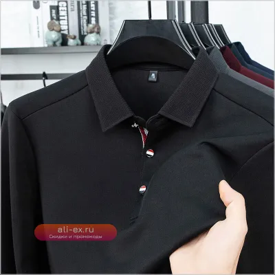 Мужская рубашка поло с длинным рукавом "Luxury" весна-осень