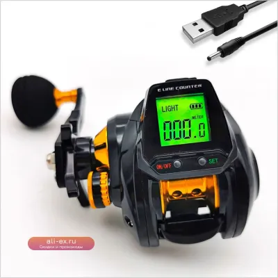 Цифровая рыболовная катушка Hook Reminder с большим дисплеем, 6.3:1, счетчиком лески, перезаряжаемая