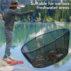 Складная рыболовная сеть-сачок 100 см для ловли креветок, крабов, раков, прикормки на пирсе, берегу, пруду