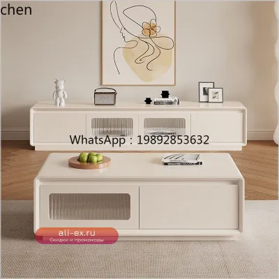 Тумба под ТВ и журнальный столик 2в1 из массива дерева, белая