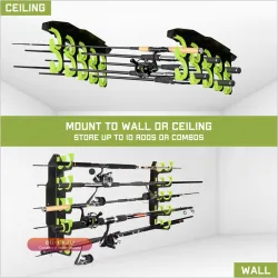 Держатель для удочек Hikeen, монтаж на стену или потолок, до 10 удилищ (1 шт.)