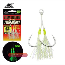 Двойные монтажные крючки для медленного джиггинга с люминесцентным покрытием, 5 упаковок, морская рыбалка, размер 1/0-5/0