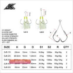 Двойные монтажные крючки для медленного джиггинга с люминесцентным покрытием, 5 упаковок, морская рыбалка, размер 1/0-5/0