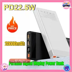 Портативный Power Bank 10000mAh с цифровым дисплеем, PD 20W QC 22.5W, двусторонняя быстрая зарядка