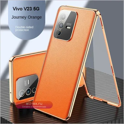 Чехол 360° для Vivo V23 5G V2130 с передним стеклом и задней крышкой из PU-кожи