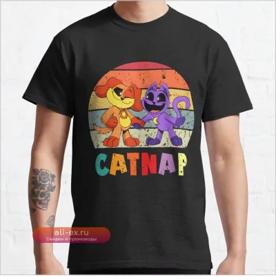 Футболка унисекс Animals Cute Catnap and Dogday Horro Game с принтом Smiling Critters