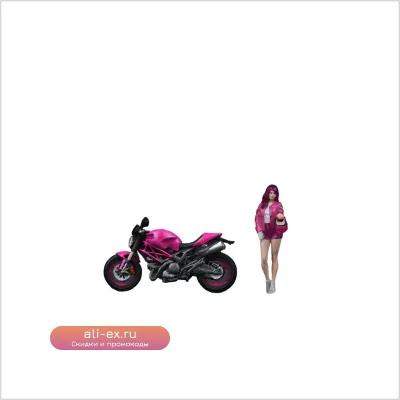 Набор фигурок девочки на мотоцикле Ducati Monster 696 Pink 1:64 из смолы