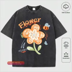 Футболка унисекс Luck Flower Little Bee из стираного хлопка, принт, хип-хоп, свободная, повседневная, уличный стиль